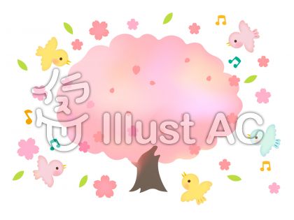 小鳥と可愛い桜の木イラスト No 無料イラストなら イラストac