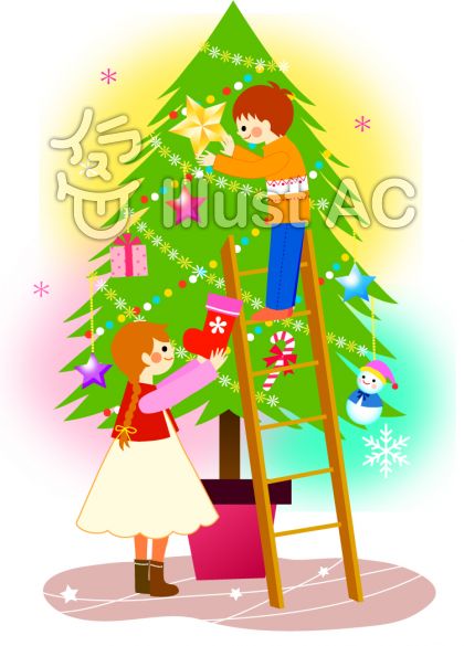 クリスマスツリー飾り付けイラスト , No 310915/無料イラスト