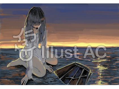 海と夕焼けと女子高校生イラスト No 無料イラストなら イラストac