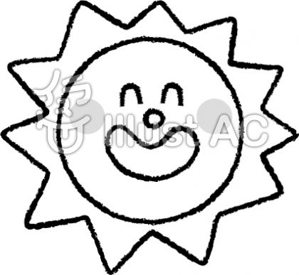 花の島 元の太陽 イラスト フリー 白黒
