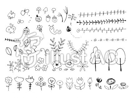 手書き 植物と昆虫の詰め合わせ1イラスト No 無料イラストなら イラストac