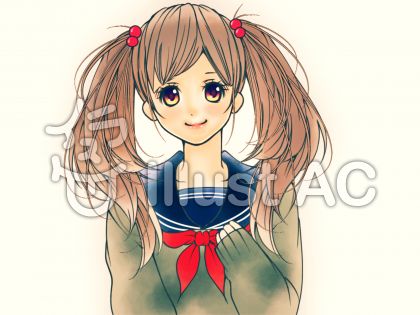 ツインテールのセーラー服 レトロ加工イラスト No 無料イラストなら イラストac