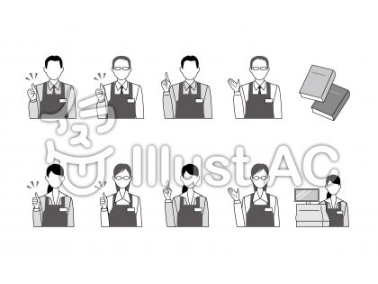 Ac本屋 店員男女 レジ モノクロイラスト No 無料イラストなら イラストac