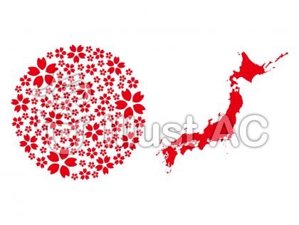 桜の日の丸と日本地図シルエットイラスト No 無料イラストなら イラストac