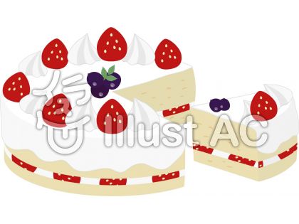 イチゴのホールケーキとカットケーキイラスト No 無料イラストなら イラストac