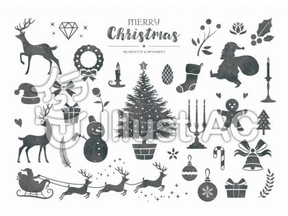 冬のシルエットイラスト クリスマス 白黒イラスト No 1667213 無料