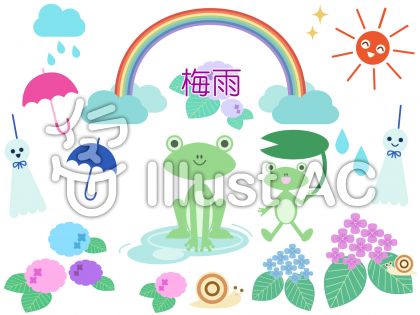 カエル 梅雨のセットイラスト No 無料イラストなら イラストac