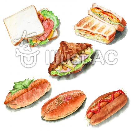 水彩で描いたサンドイッチやホットドッグイラスト No 無料イラストなら イラストac